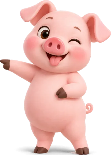 The Piggyback pig, winking and pointing at the demo button.